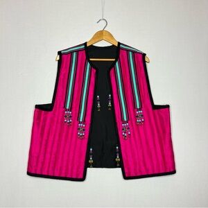 Dolores Pink Embroidered Beaded Aztec Western Women’s Vest Size L